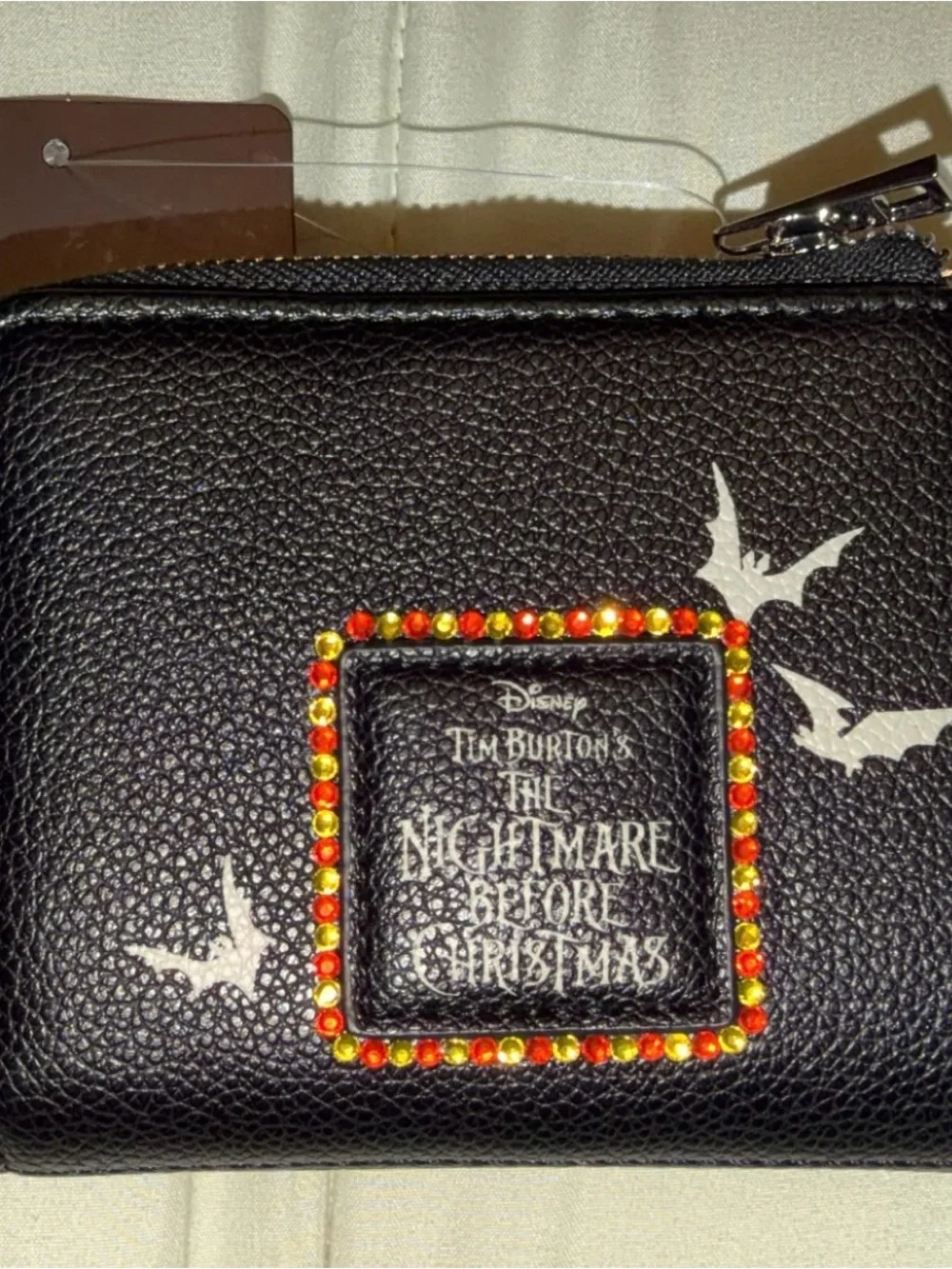 Disney Black Jack Skellington Studded Zip Card Holder with Multicolor Gems